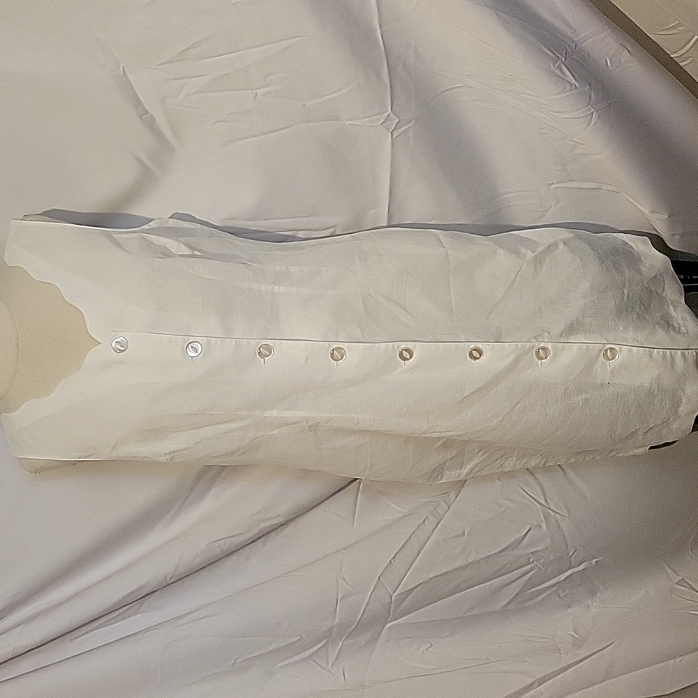 Guideboat Co. Women's 12 White Linen Cottong Blend Scalloped Hem Shift Dress